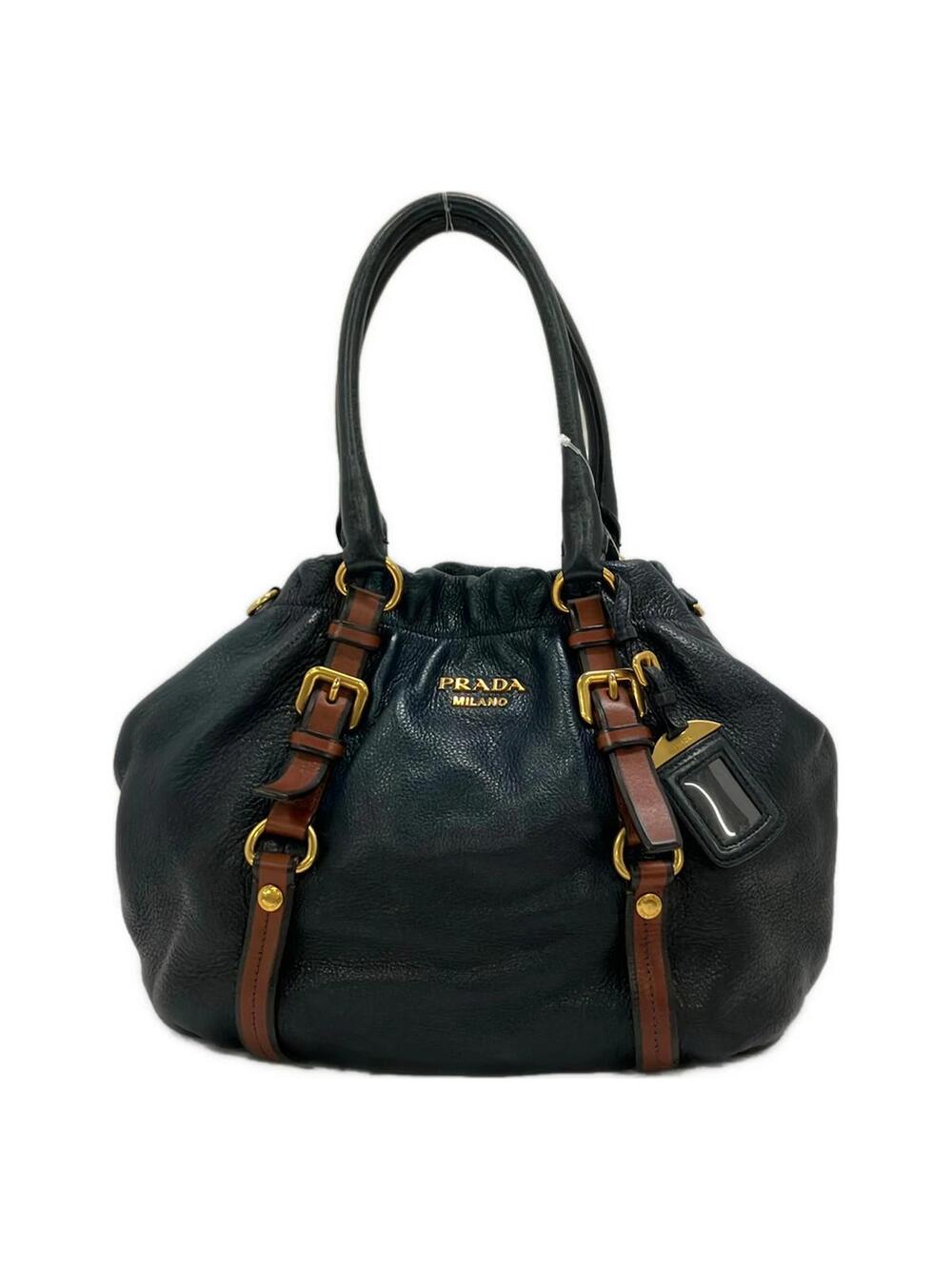 Prada Navy Brown Leather Handbag #347082P71B